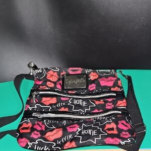 Betsey Johnson Black and Pink Lips Crossbody Bag